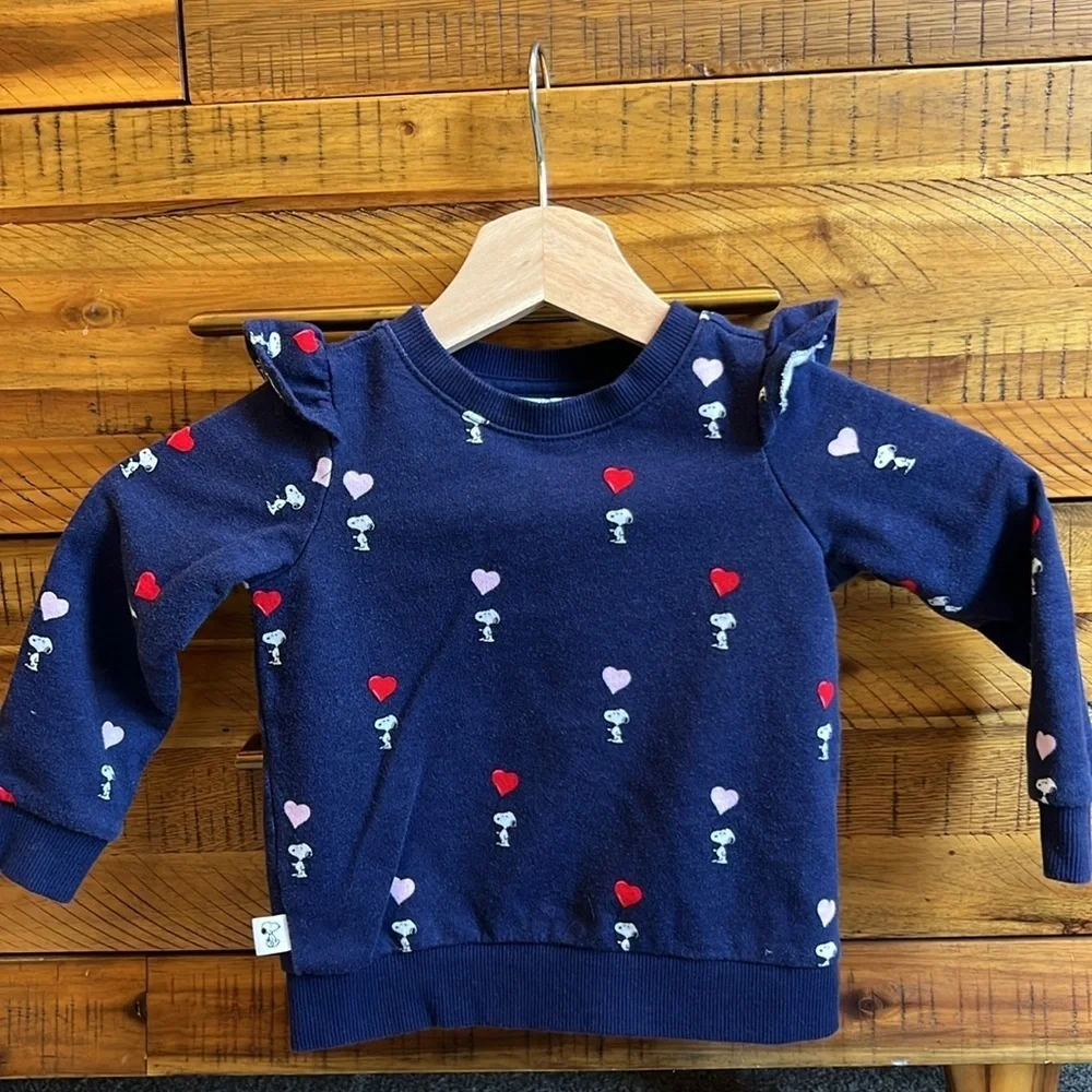 Janie & Jack Girls PEANUTS Snoopy Ruffle Shoulder Sweatshirt